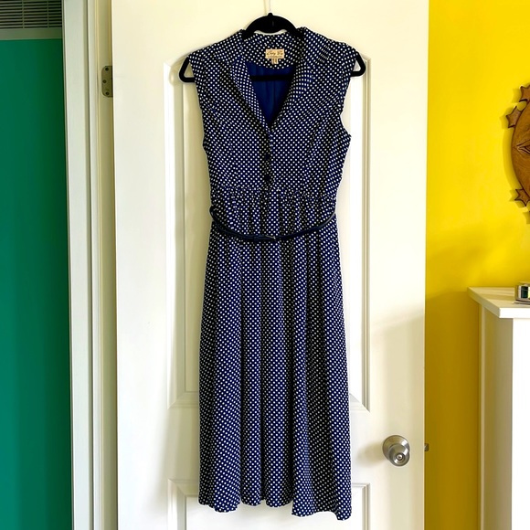 Lindy Bop “Penelope” Navy Cream Swing Dress - Picture 3 of 7